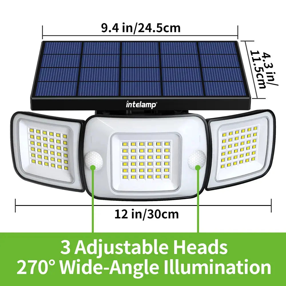 3 Head Solar Flood Light with 270 Degree Wide Angle Illumination