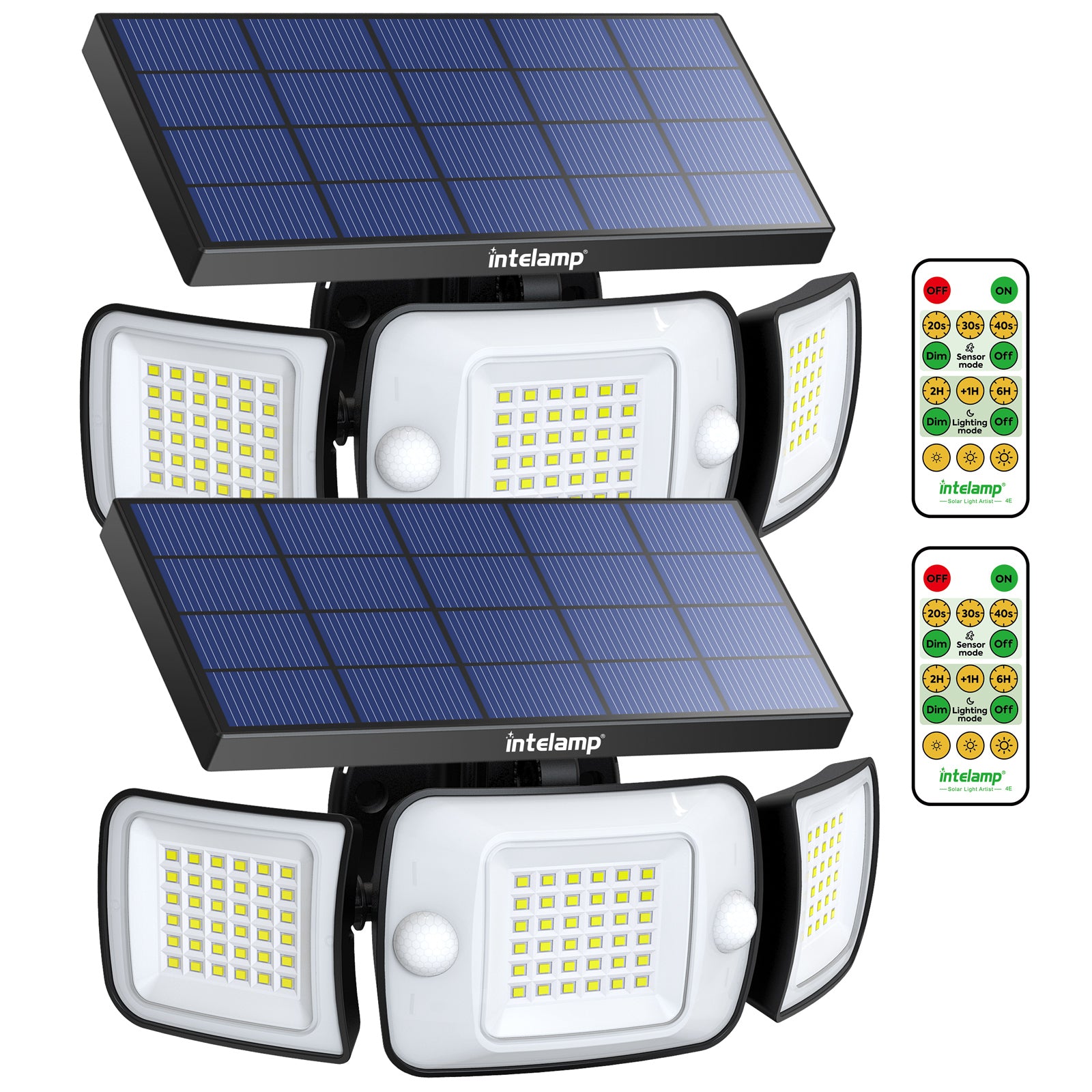 Two-pack Intelamp three-head outdoor solar mobile sensor lamp (with remote control function), the solar light with cold white light source