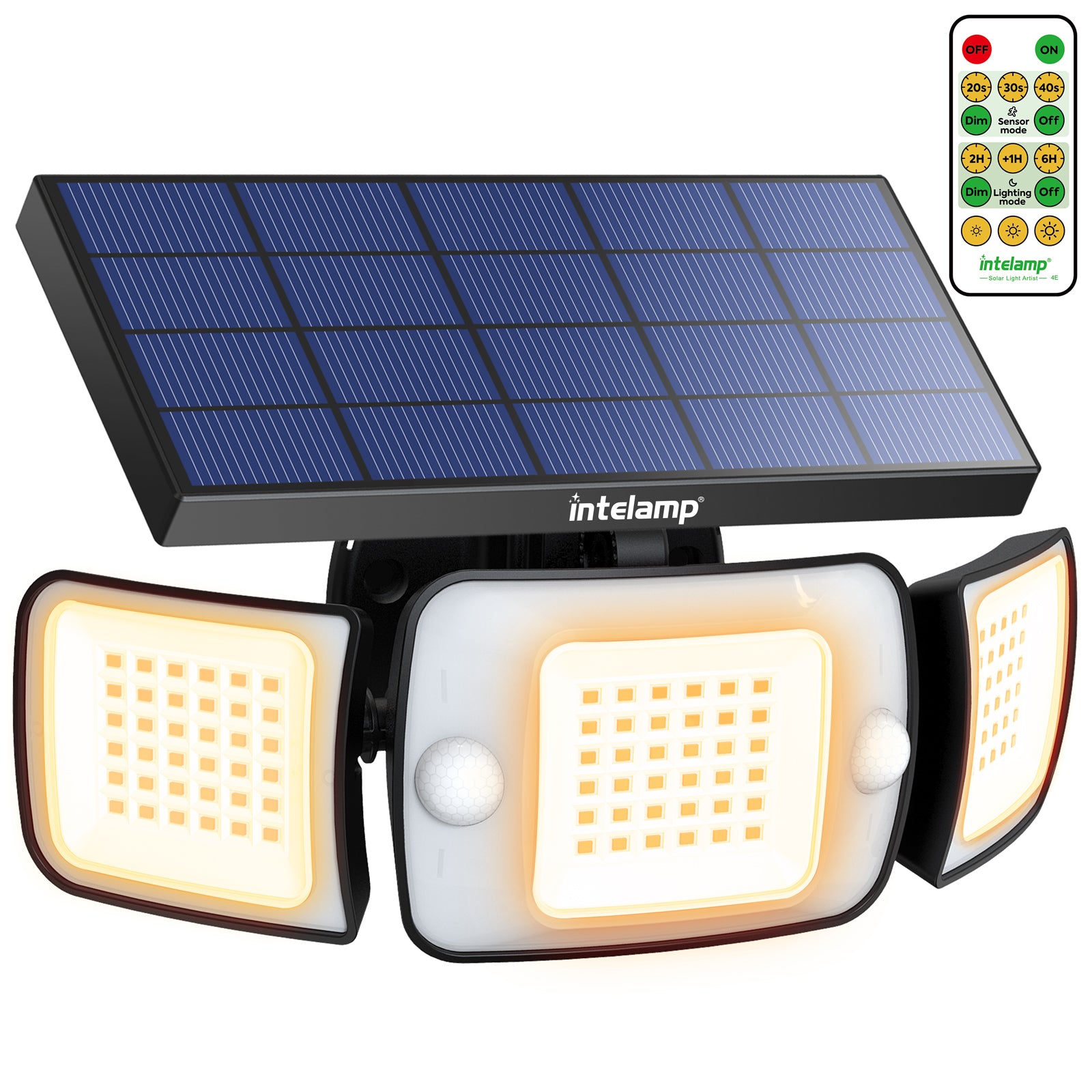 Intelamp Three-head Outdoor Solar Mobile Sensing Lamp (with remote control function), the light is a warm white solar lamp