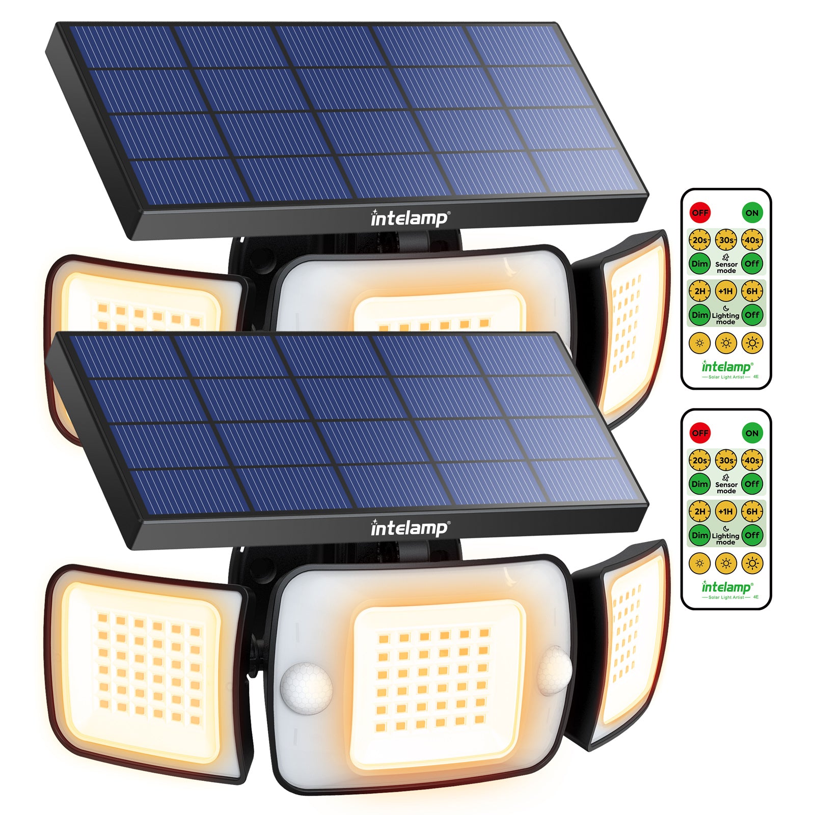 Two-pack Intelamp three-head outdoor solar mobile sensor lamp (with remote control function), the solar light with warm white light source