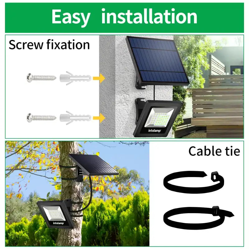 Easy to Install Solar Flood Light with Screws and Cable Ties