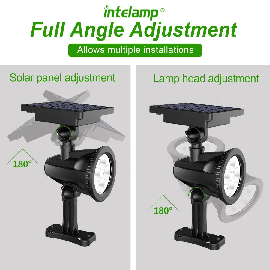 Fully adjustable solar spotlight panel and lamp head