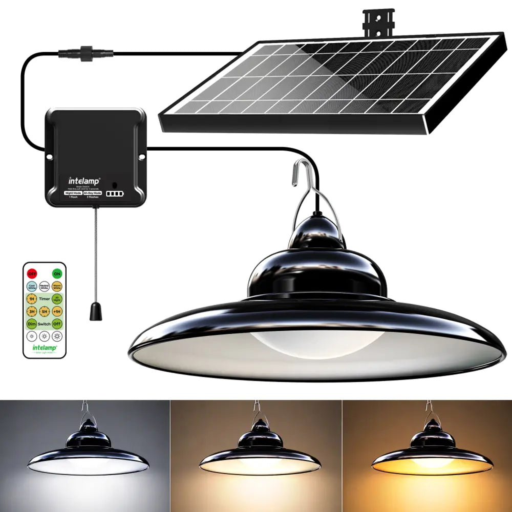 intelamp solar indoor outdoor pendant light with pull cord switch solar panel and wireless remote control