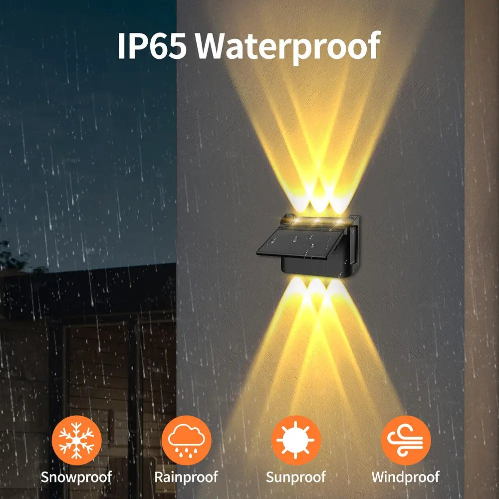 IP65 heavy duty waterproof solar sconce designed to endure rain, snow, and extreme outdoor weather.