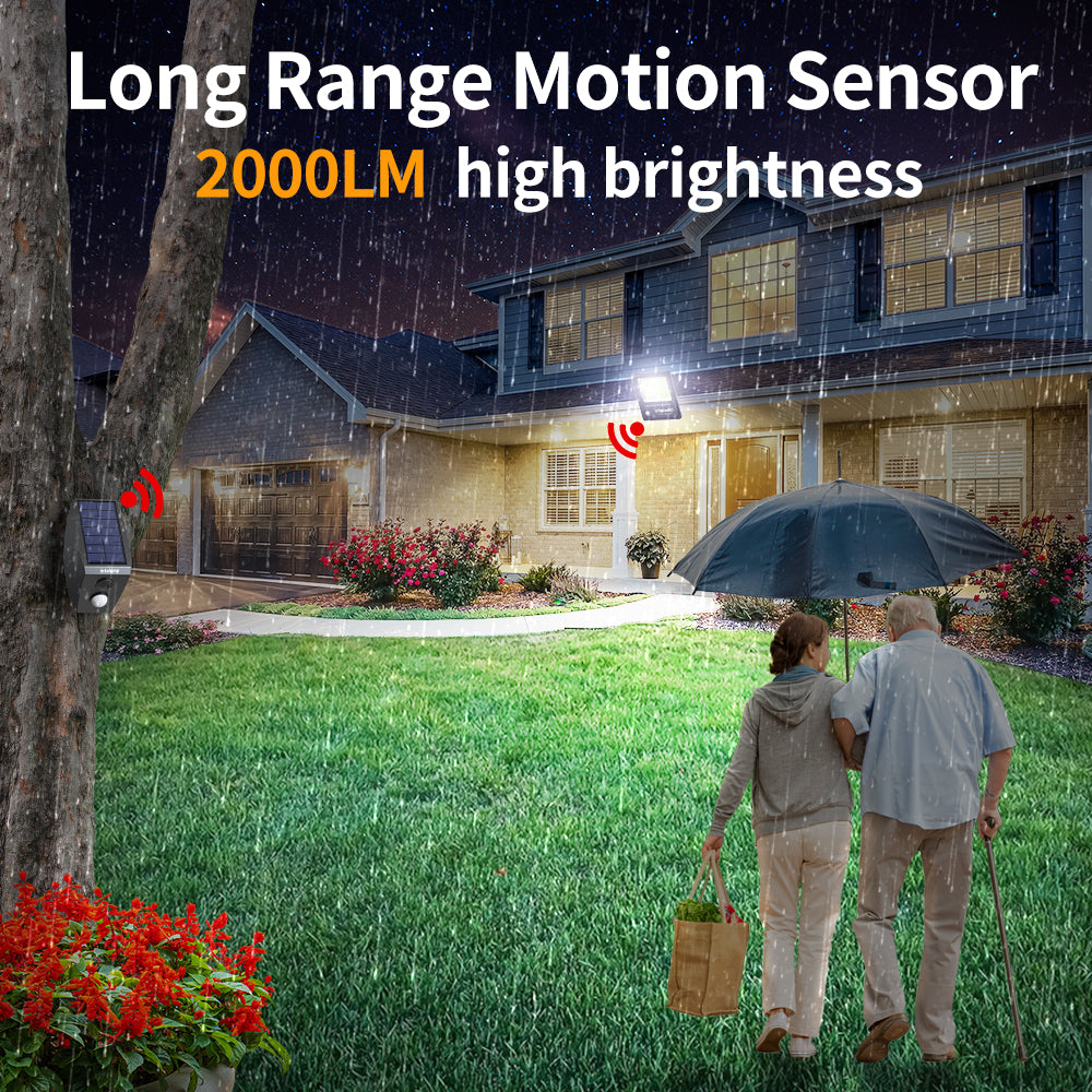 Long Range 2000lm Solar Motion Sensor Light in Rain