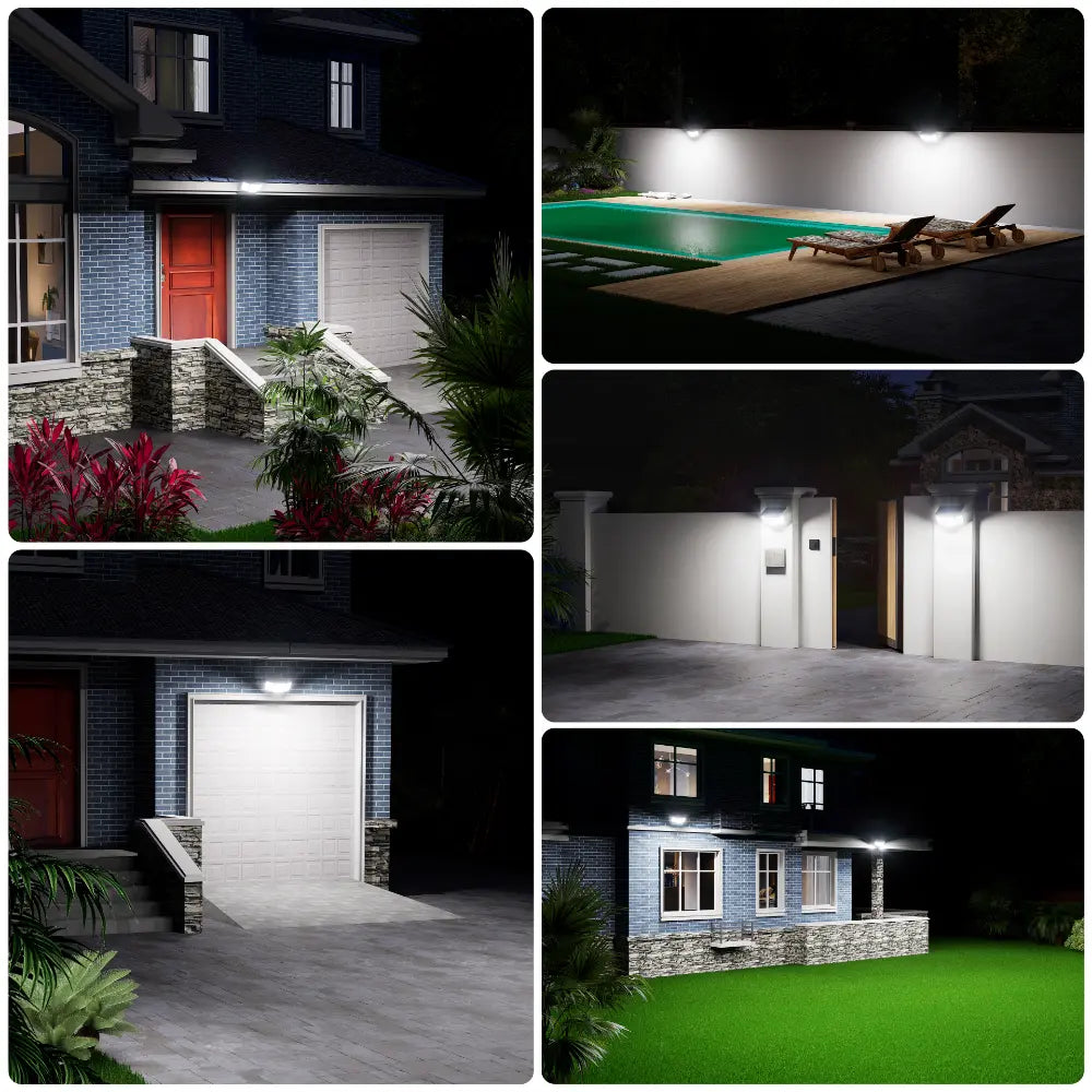 intelamp solar security lights creating safe and bright environments for home exteriors, pools, and garden fences.