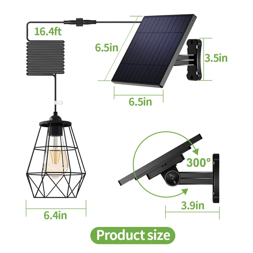 Solar Hanging Light Dimensions with Adjustable Panel