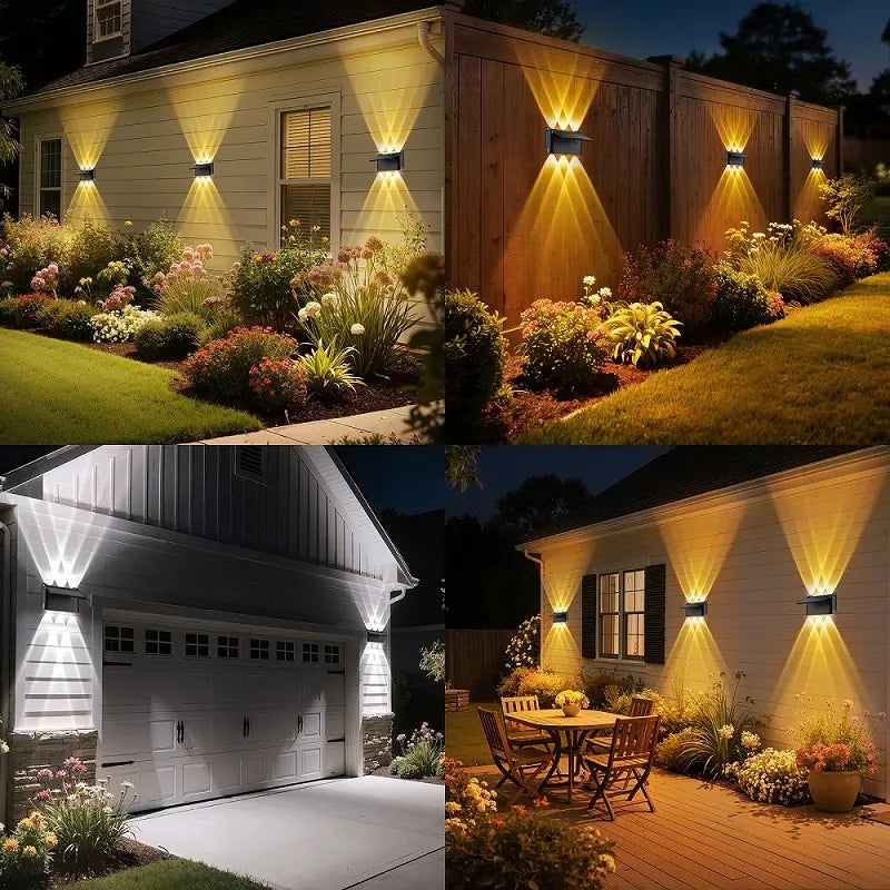 Creative outdoor decor ideas using solar wall sconces for house exteriors, garages, fences, and patios.