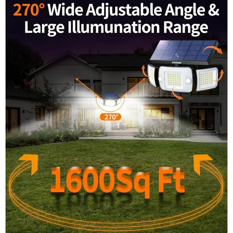 Wide Angle Solar Flood Light with 1600 Sq Ft Coverage