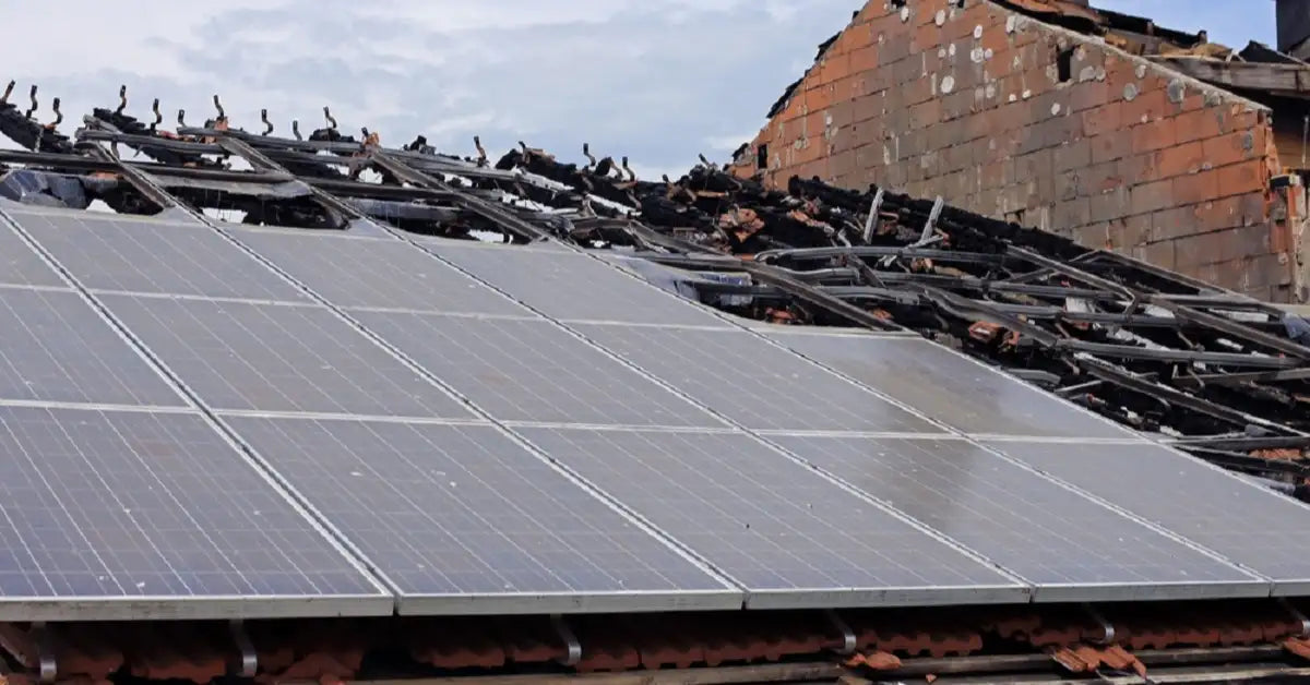 Burnt-house-roof-with-intact-solar-panels-showing-fire-damage-as-reason-homeowners-remove-solar-systems