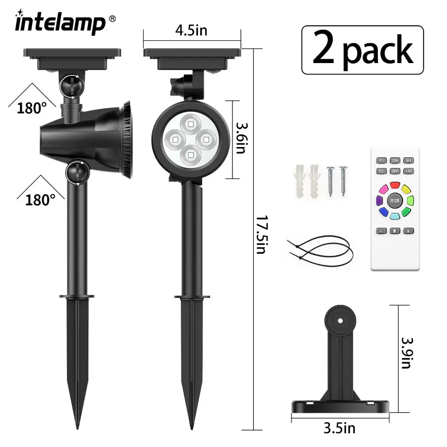 2 pack solar spotlight dimensions and accessories