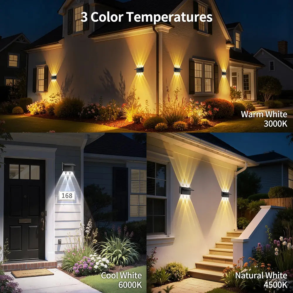 Switch between warm white, cool white, and natural white color temperatures with this versatile solar wall light.