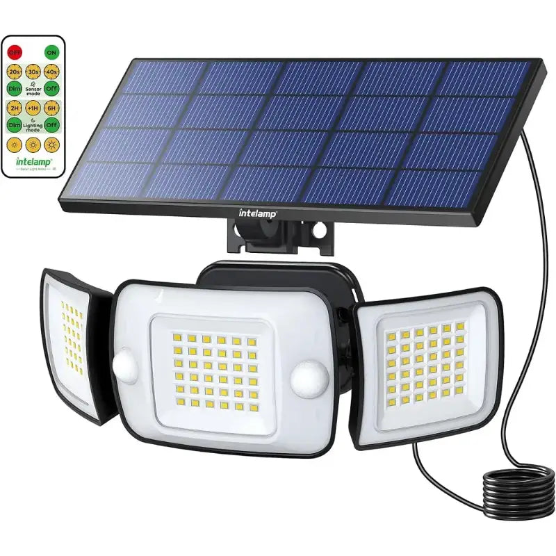3 Head Solar Motion Sensor Light with Separate Panel 