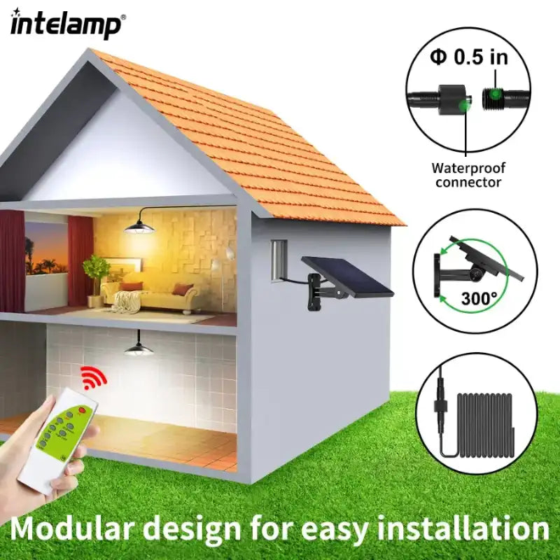 intelamp Solar Pendant Lights Indoor/Outdoor with 3 Brightness and Remote - intelamp
