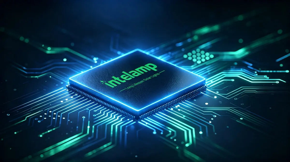 Intelamp proprietary solar control chip, world's first dedicated chip for solar lamps with product introduction text