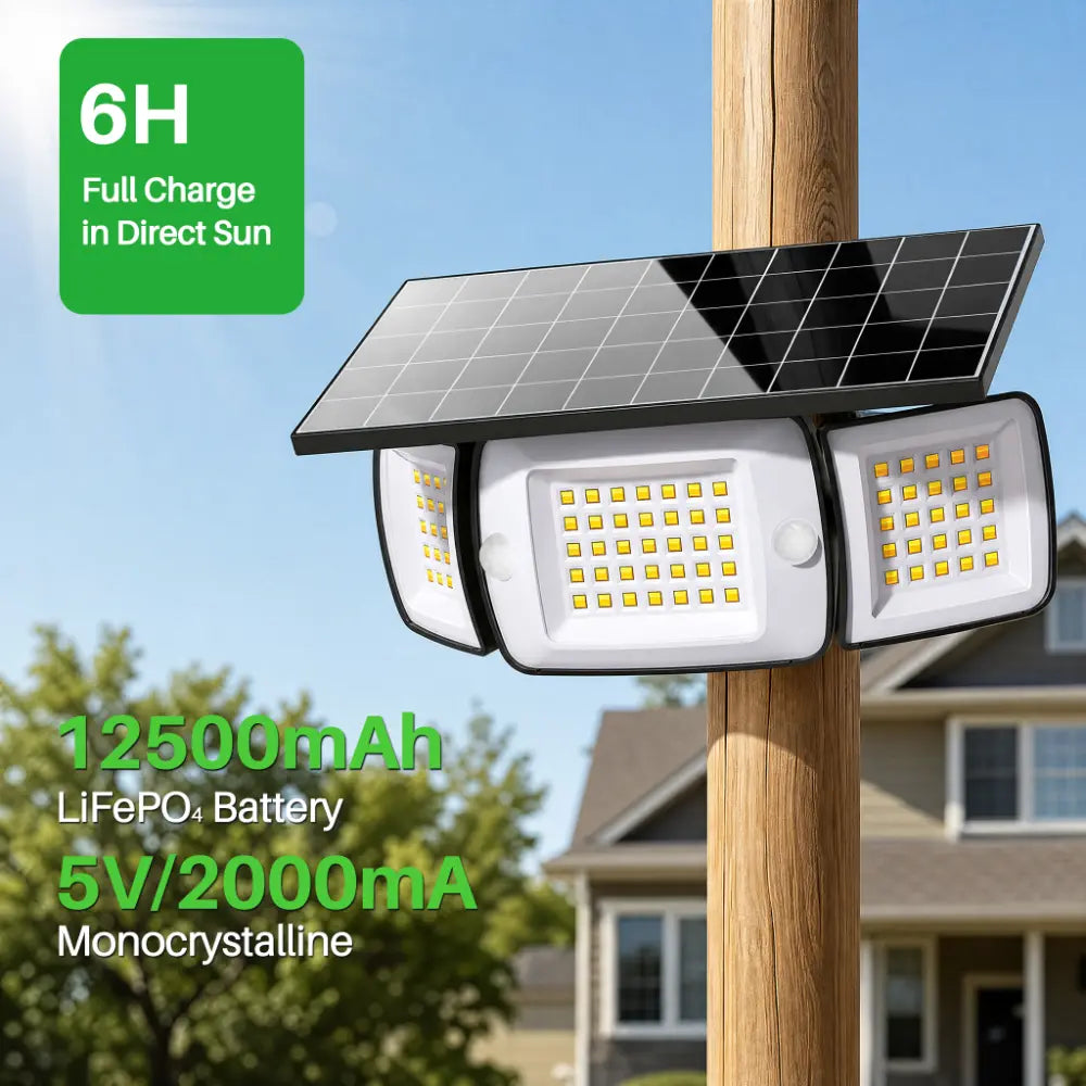 High capacity 12500mAh LiFePO4 battery with 10W fast charging monocrystalline solar panel for all night lighting