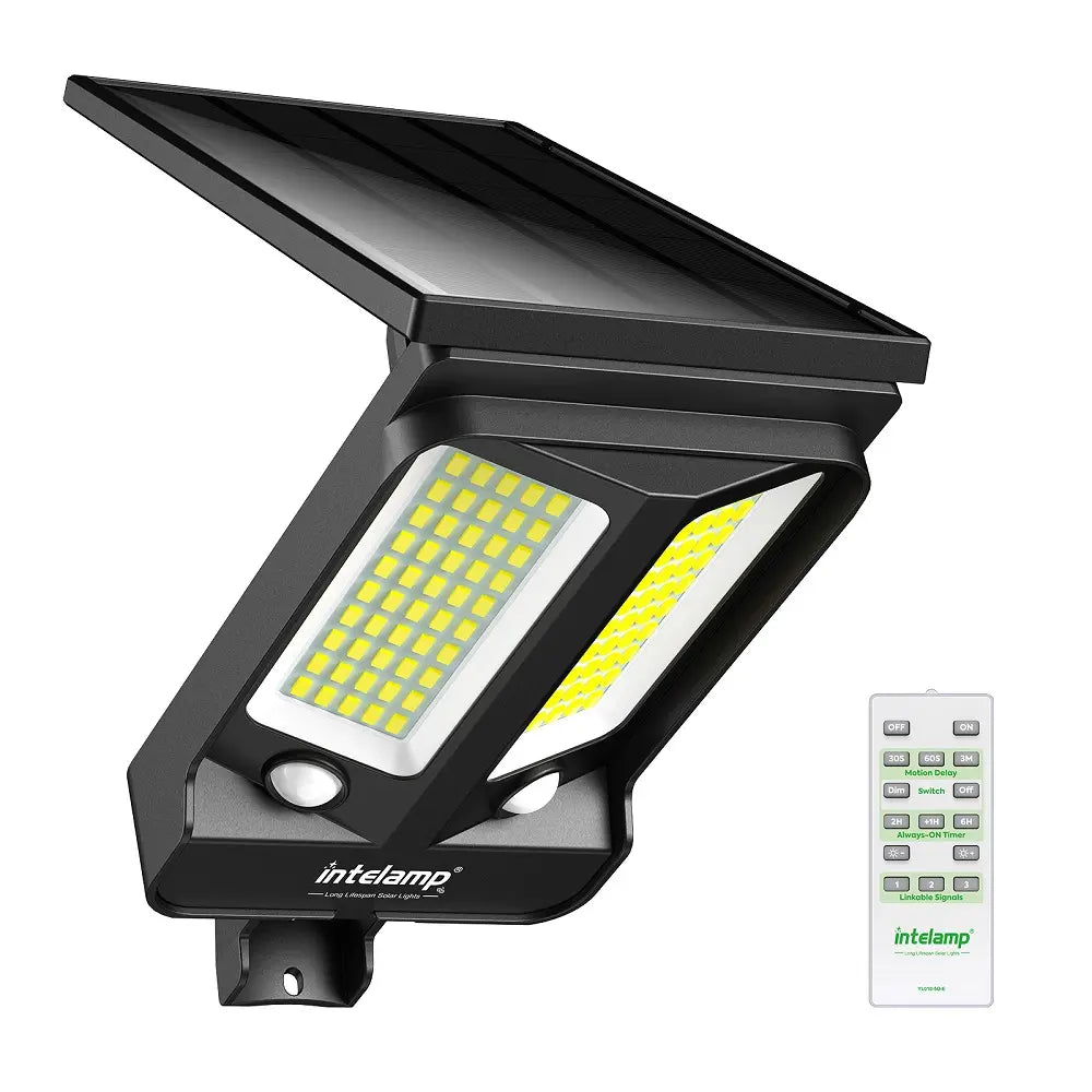 Intelamp V-Beam solar security light mounted on a house