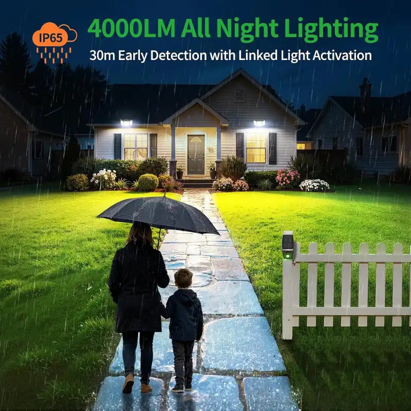 intelamp linkable solar flood light outdoor ip65 waterproof all night lighting linked motion detection rainy residential yard scene
