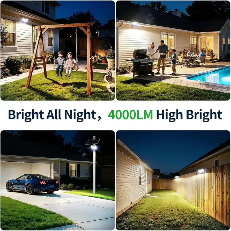 intelamp linkable solar flood light outdoor multi‑scene usage yard patio pool garage fence 4000lm high brightness all night lighting