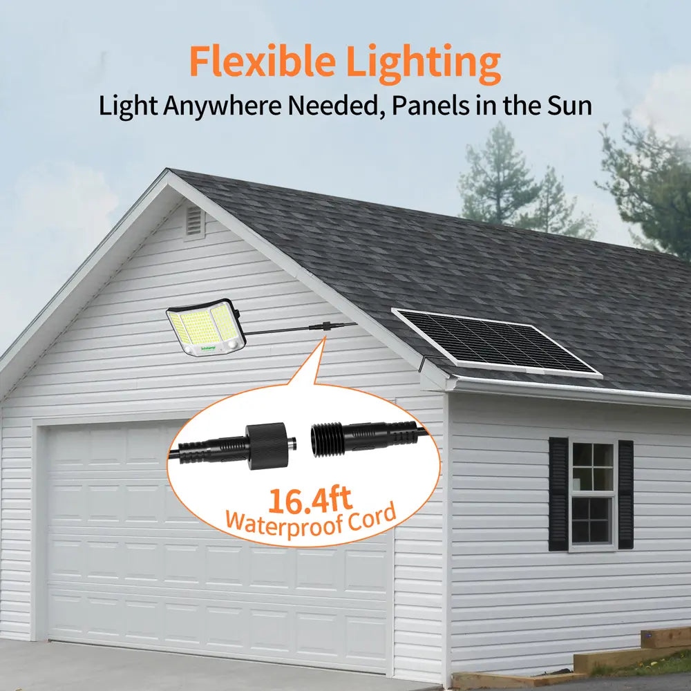 Solar Flood Light with Separate Panel and 16ft Waterproof Cord