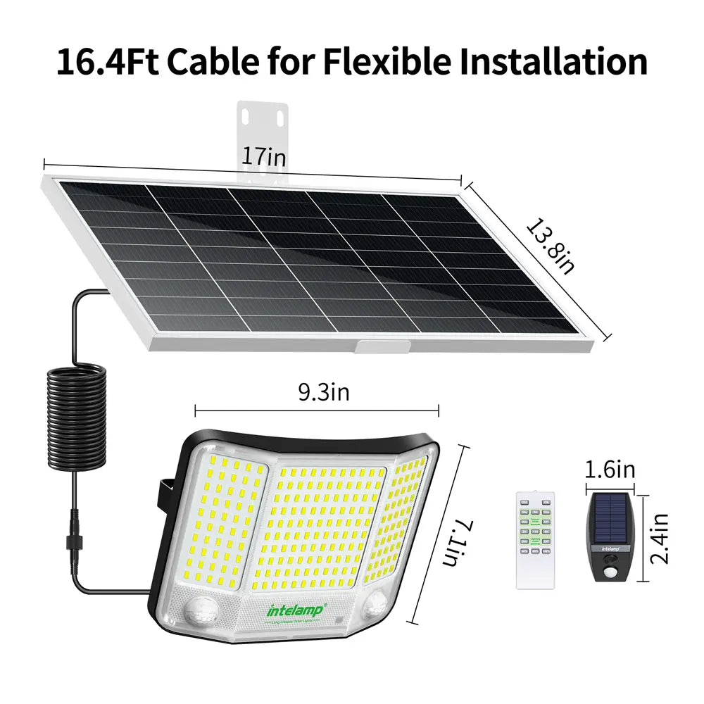 Solar Flood Light with Separate Panel Dimensions and Specs