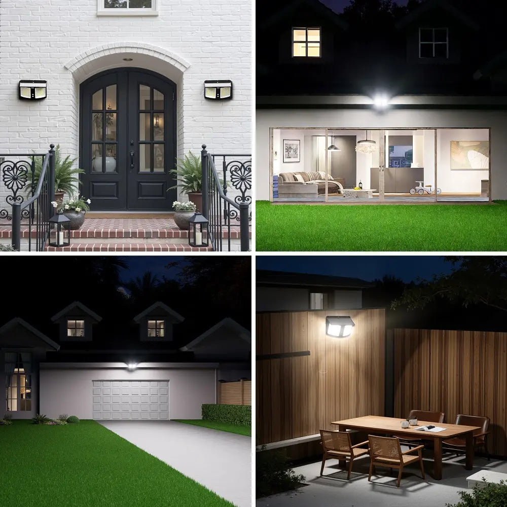 Versatile solar wall lights providing bright security illumination for front doors, garages, patios, and fences.