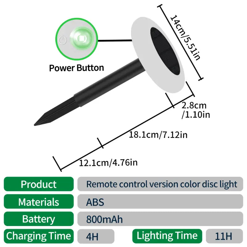 Solar Pathway Light Specifications and Dimensions