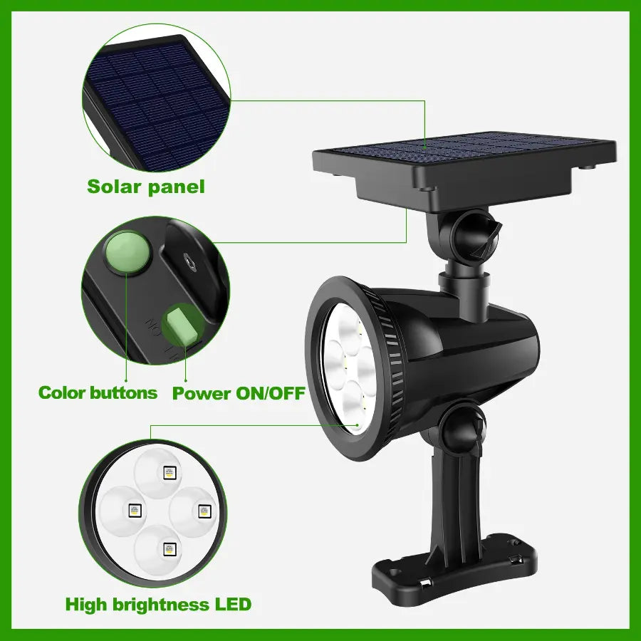Solar spotlight features with high brightness LED