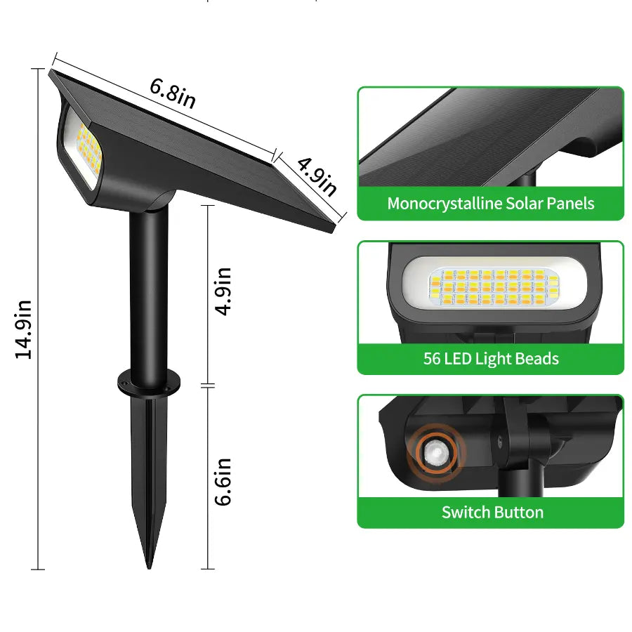 Solar Spotlight with 56 LEDs Specifications and Dimensions
