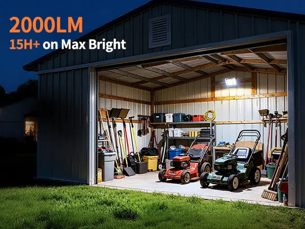 Solar flood light outdoor 2000LM max brightness 15H long runtime lighting for outdoor shed workshop storage building